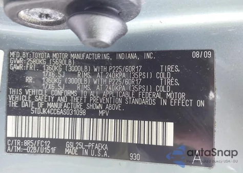 2010 Toyota Sienna Le z USA, uszkodzony, nr VIN 5TDJK4CC6AS031098